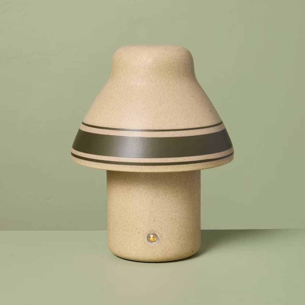 Mini Portable Ceramic Table Lamp Green Striped Cordless - Hearth & Hand Magnolia